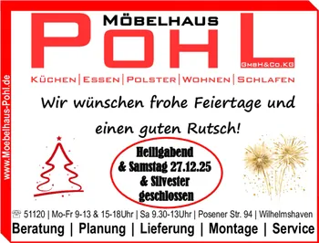 Öffnungszeiten Weihnachten 2025 Möbelhaus Pohl